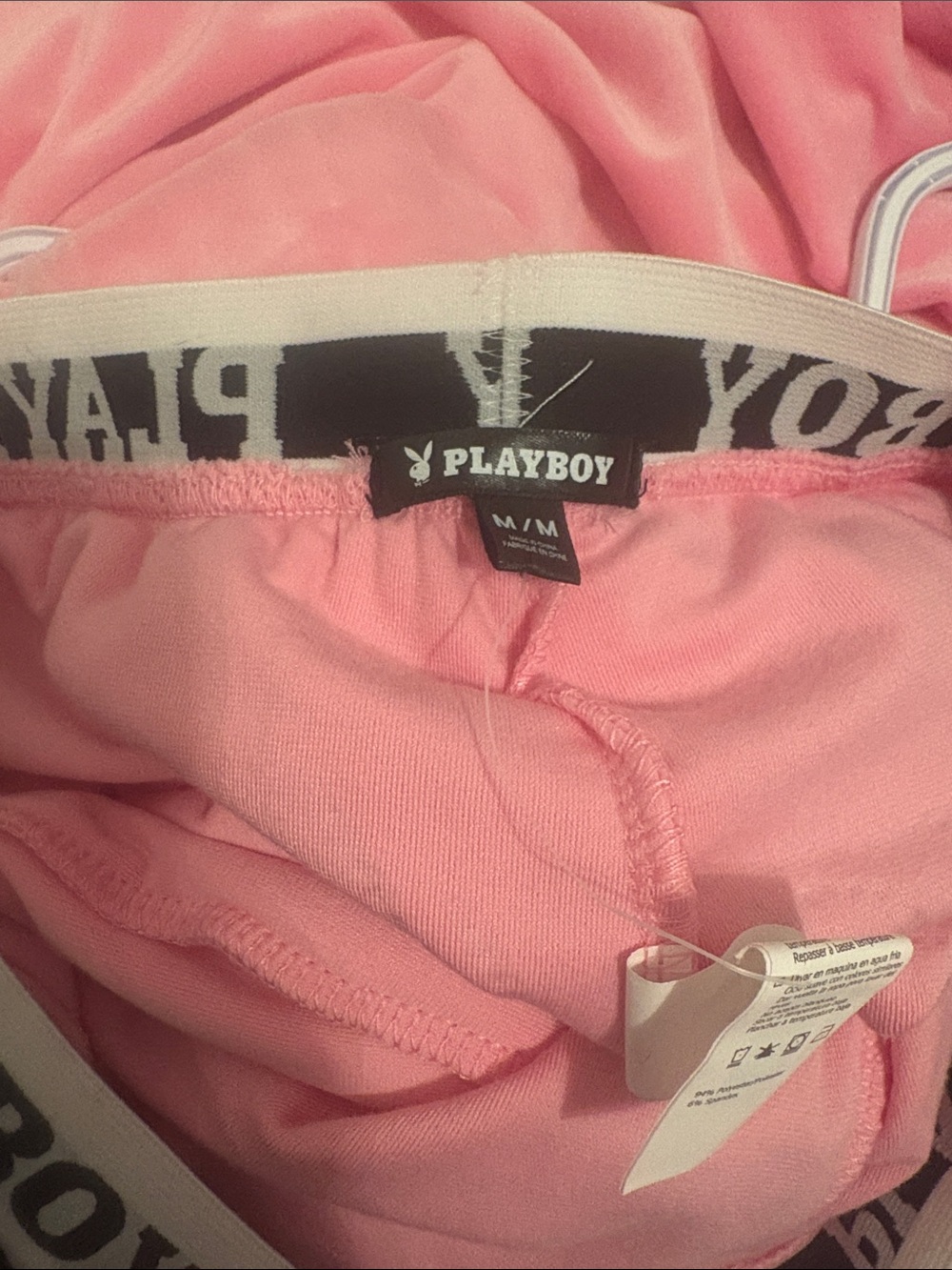 PLAYBOY Pink Velour Cropped Hoodie with Rhinestone Script - Picture 5 of 6